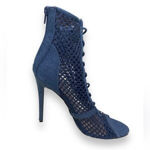 ShoeDazzle -Lace Up zip up‎ Denim Cage Shoes 5" heels - Size 8